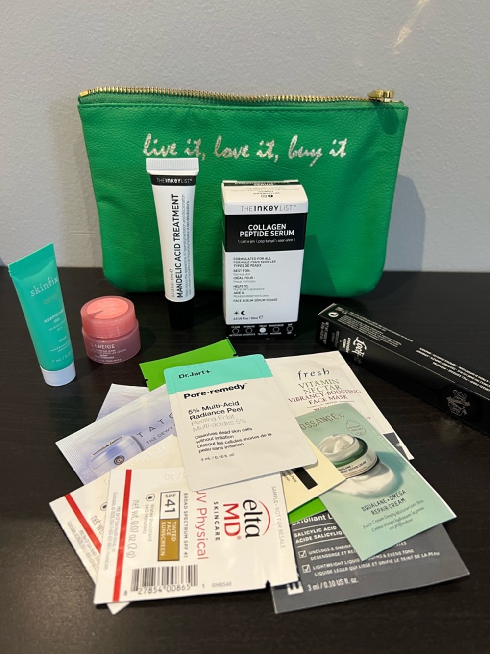 Skincare Bundle ft. full size Inkey List Collagen Peptide Serum & Mandelic Acid